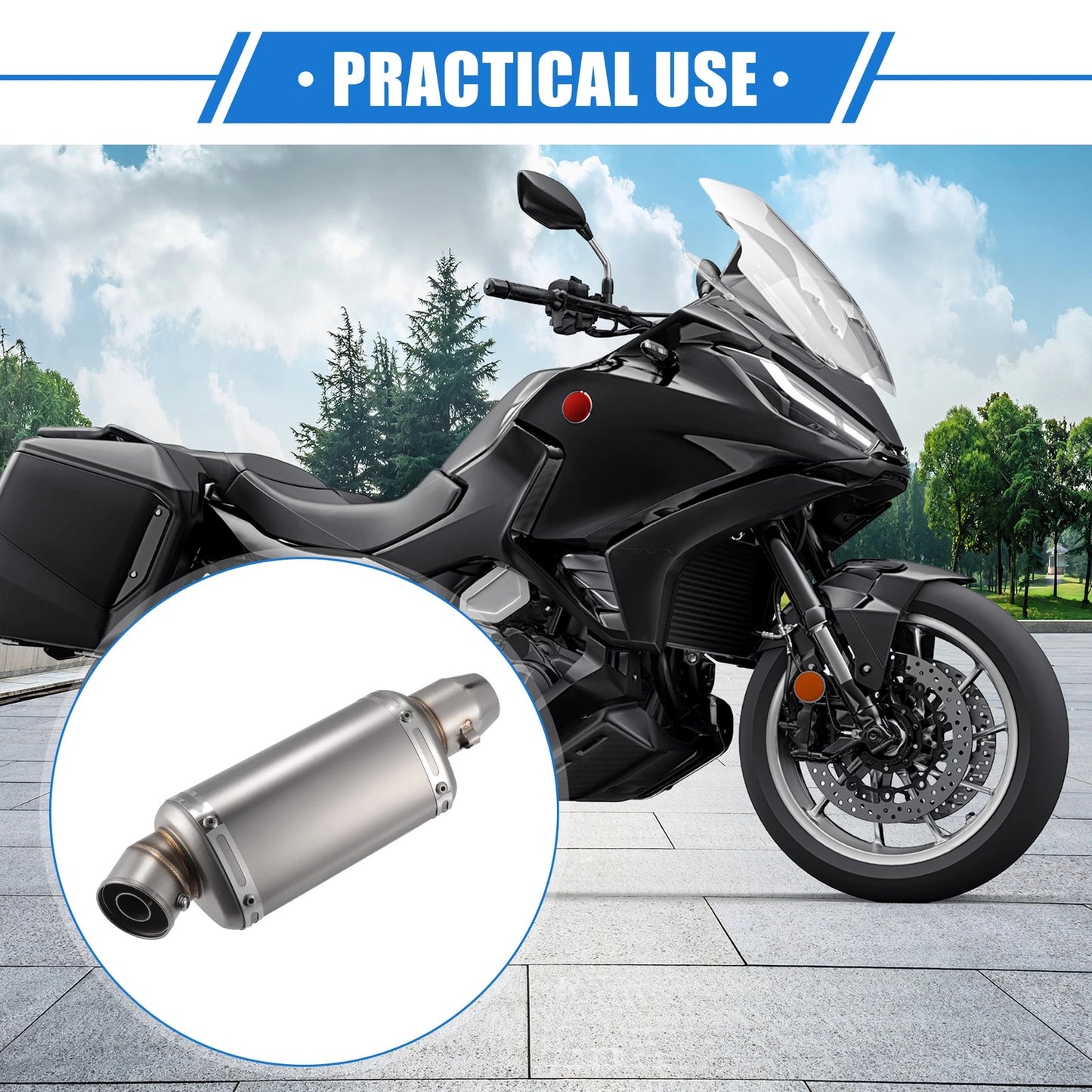 Muffler Exhaust 12.20 Length 1.50 ID Matte Silver Tone for Motorcycle Car
