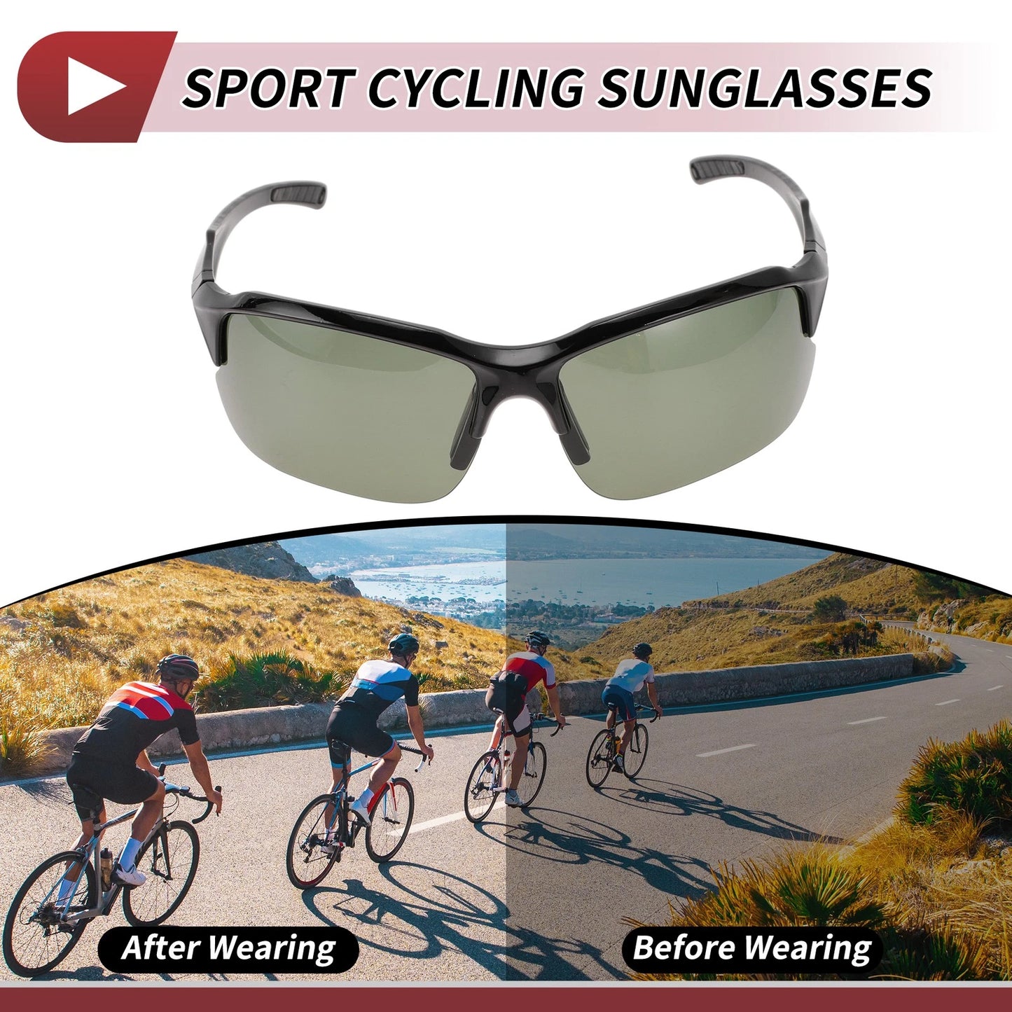 Motorcycle Riding Goggles Dark Green Lens Black Frame Tri-acetel Cellulose PC