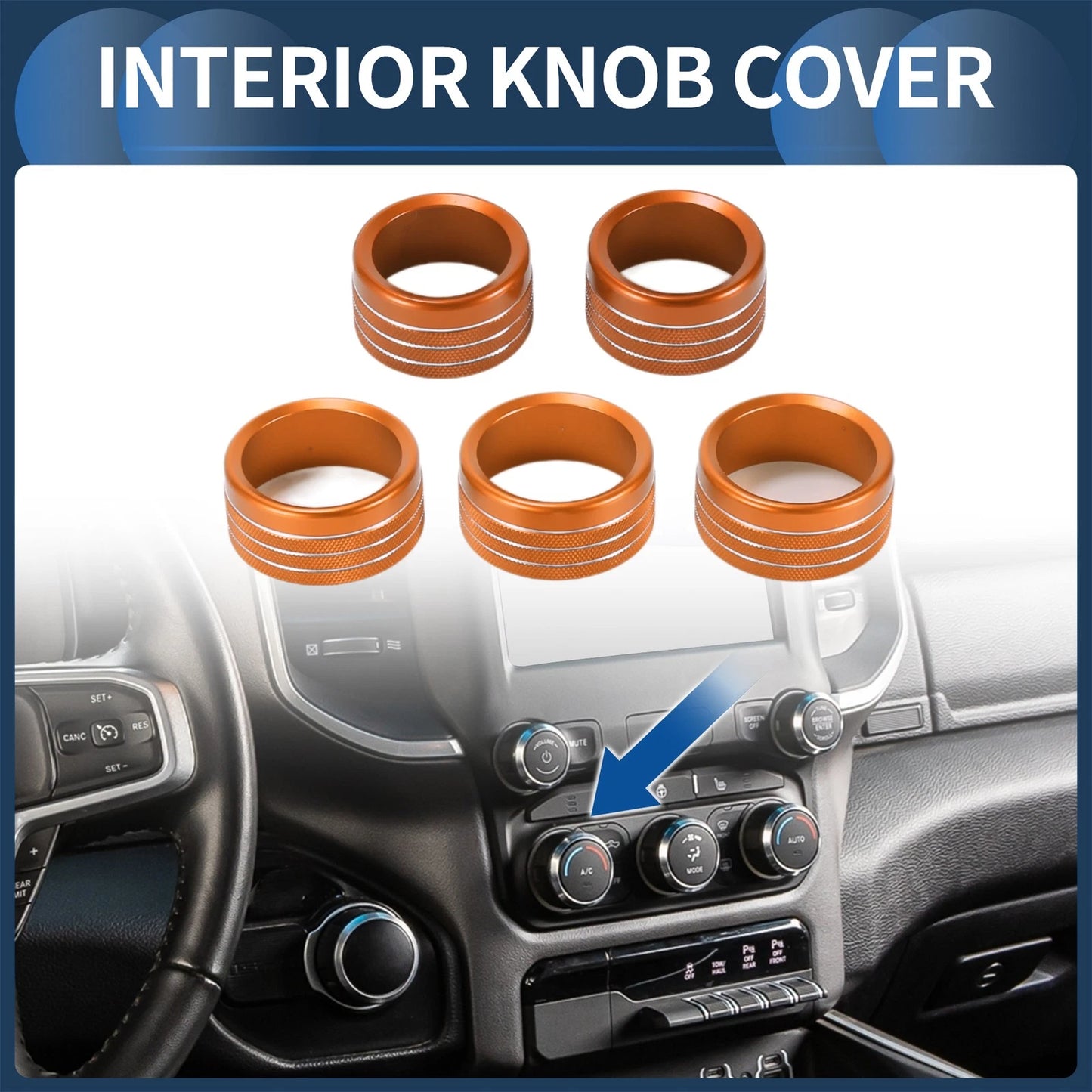 Volume Switch Knob Cover Ring for Dodge RAM (2018-2022) 5x Orange