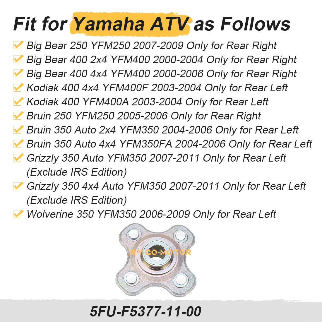 Rear Wheel Hub for Yamaha Big Bear 250 400 YFM250 YFM400 2x4 4x4 (2000–2009)