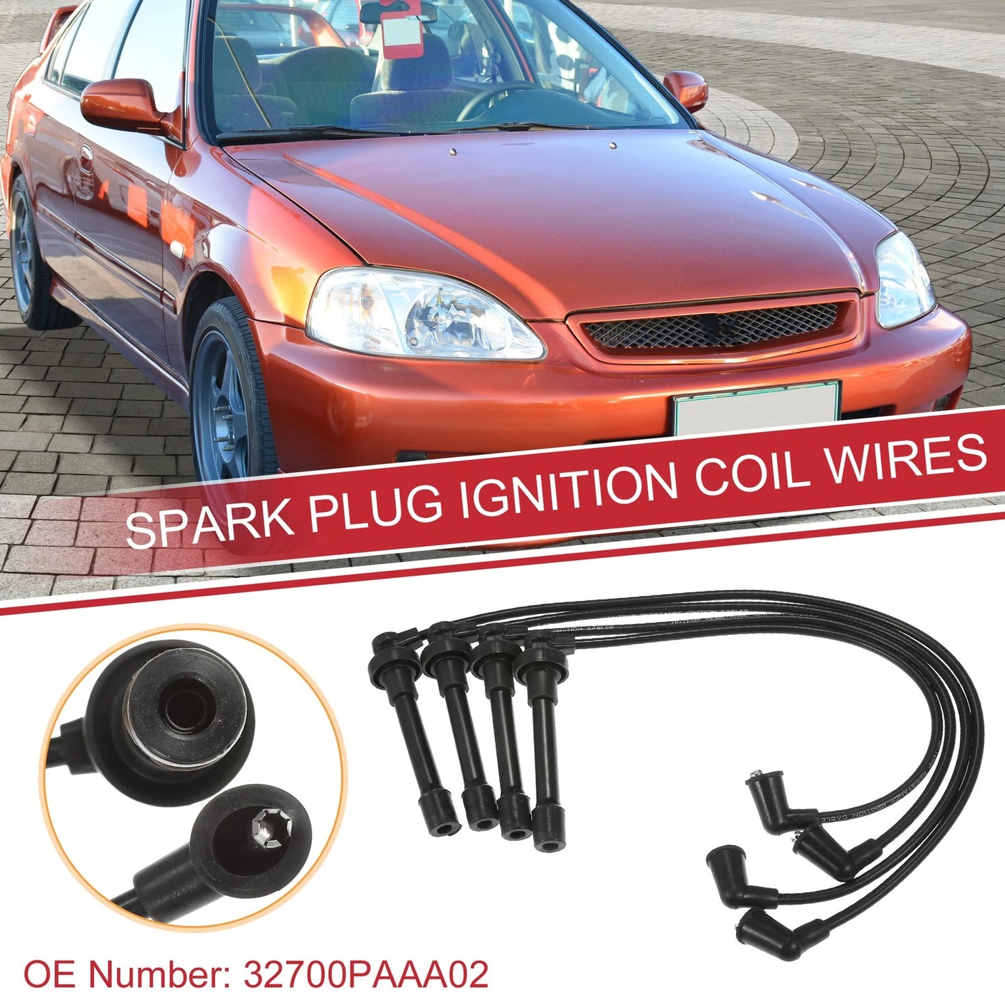 4 Pcs Spark Plug Wire Ignition Coil Cable for Honda Accord (1994-2002)