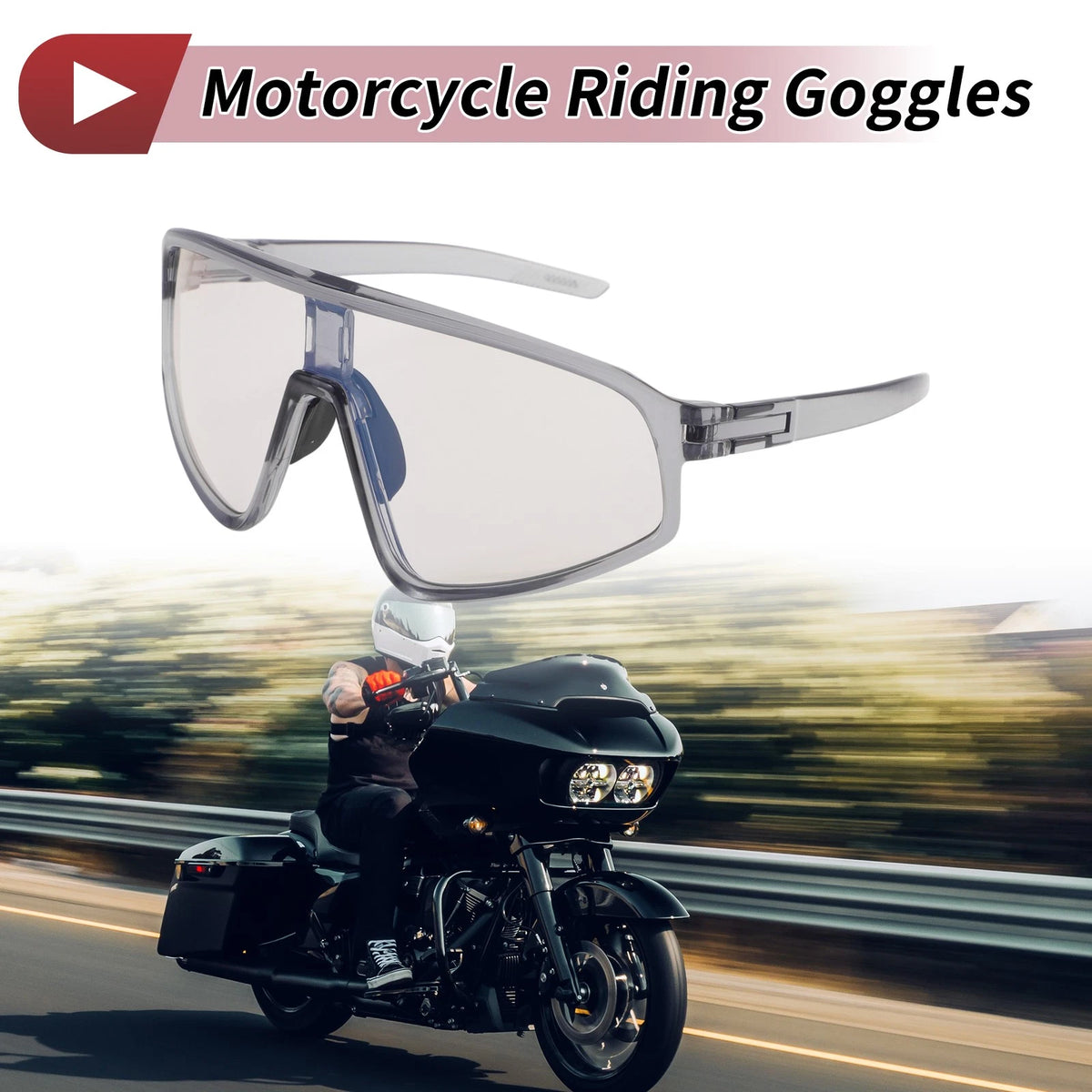 1 Pc Motorcycle Riding Goggles Light Gray Lens Gray Frame PC Cycling Sunglasses