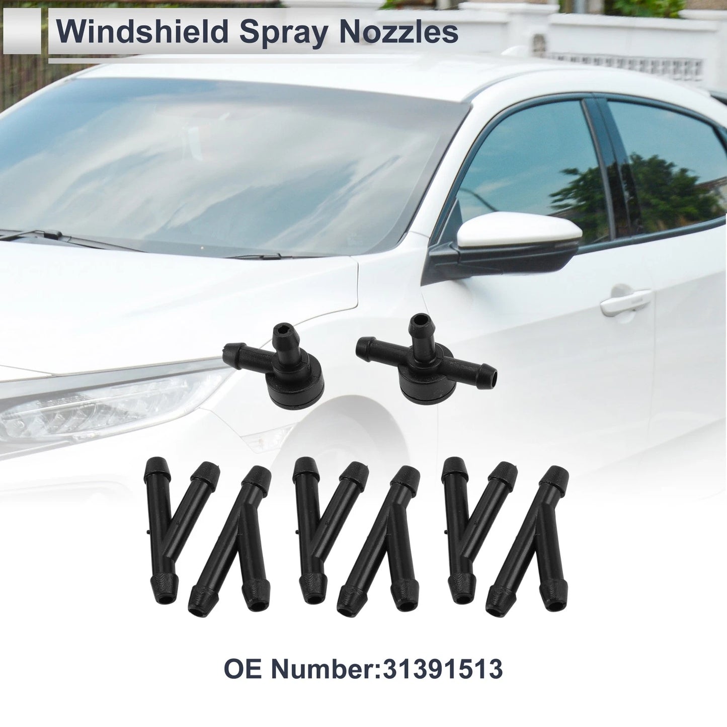 Windshield Washer Nozzle & 6 Hose Connectors for Volvo C30 (2007-2013)