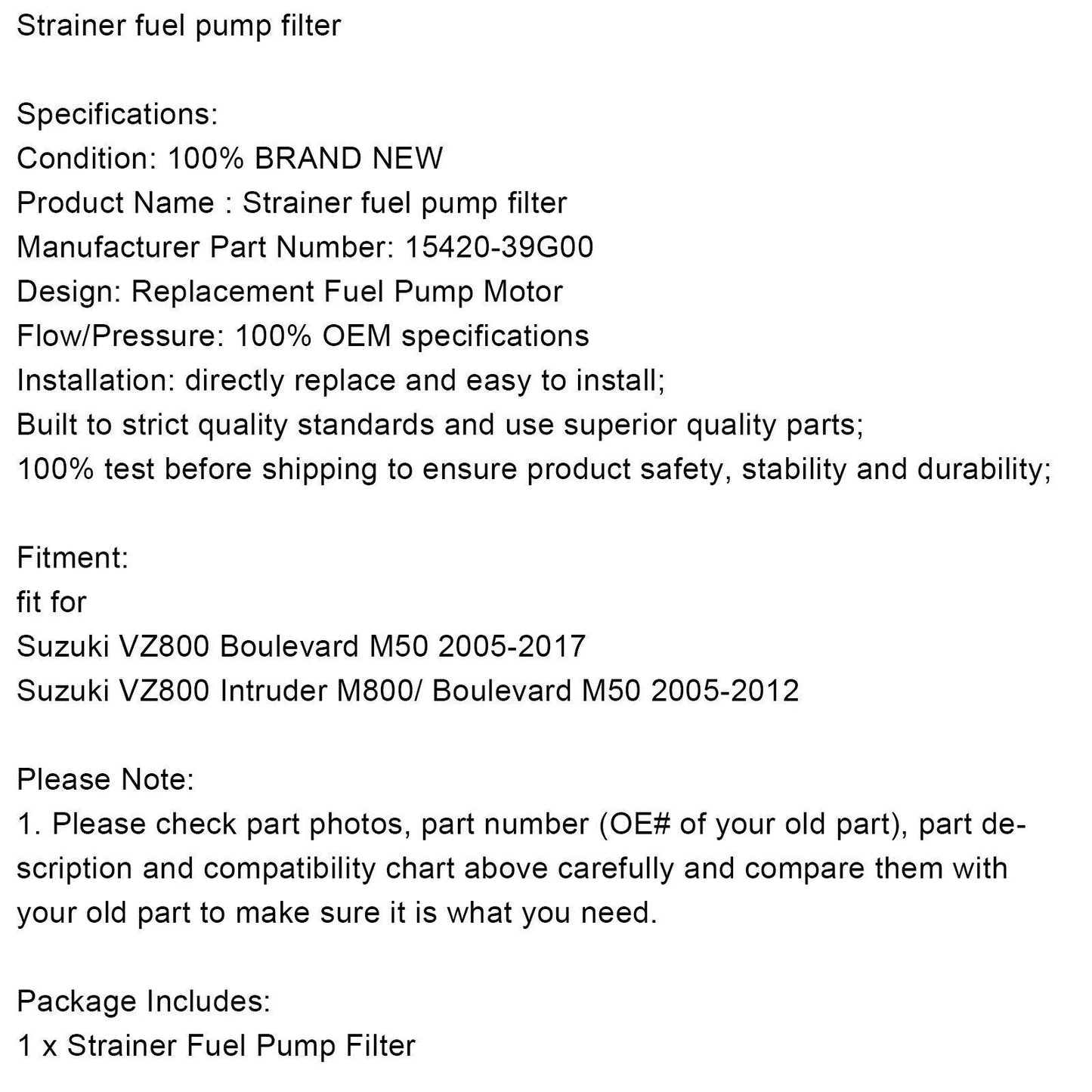 Fuel Pump Filter for Suzuki VZ800 Boulevard Intruder (2001-2007)