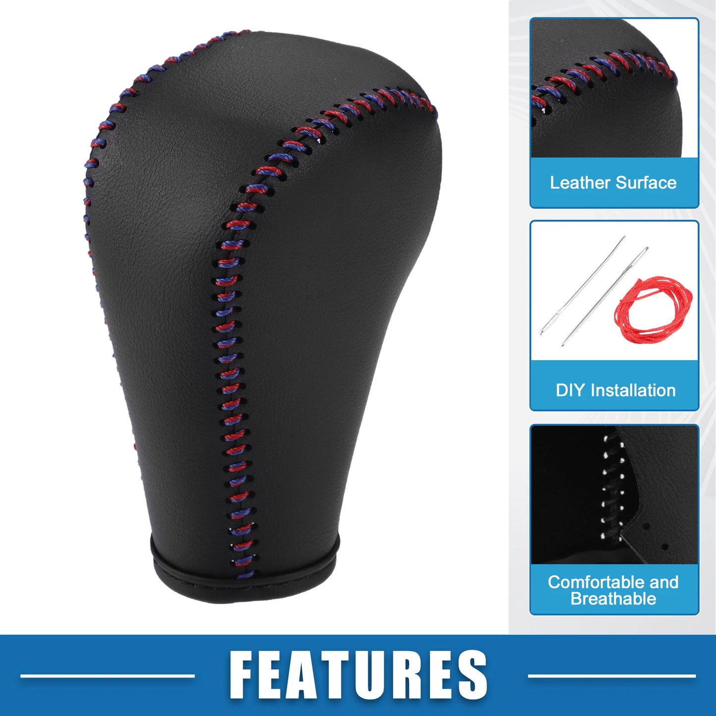 Gear Shifting Knob Cover for BMW 328i Faux Leather Black Red Blue (2007-2013)