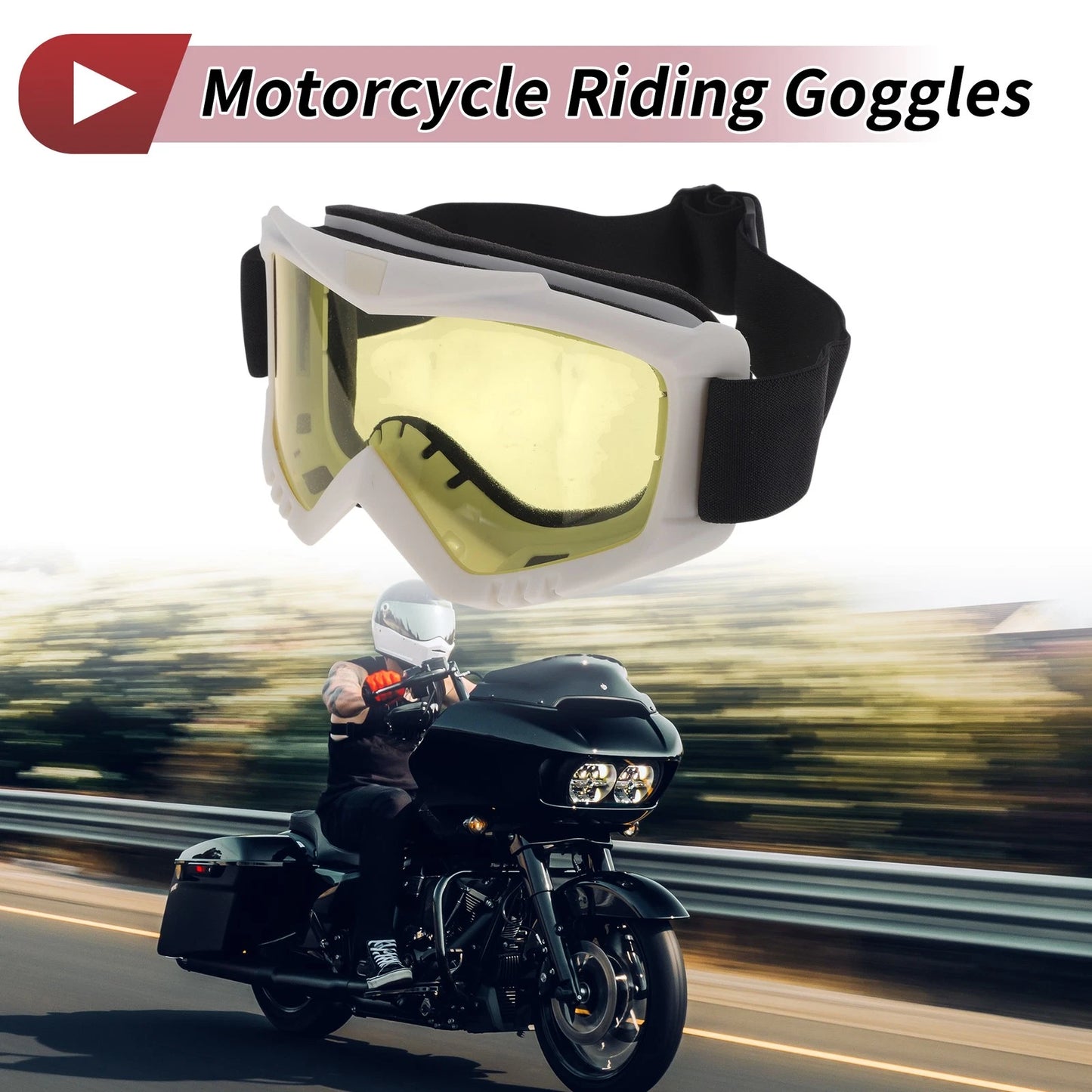 1 Pc Motorcycle Riding Goggles Yellow Lens White Frame PC Cycling Sunglasses
