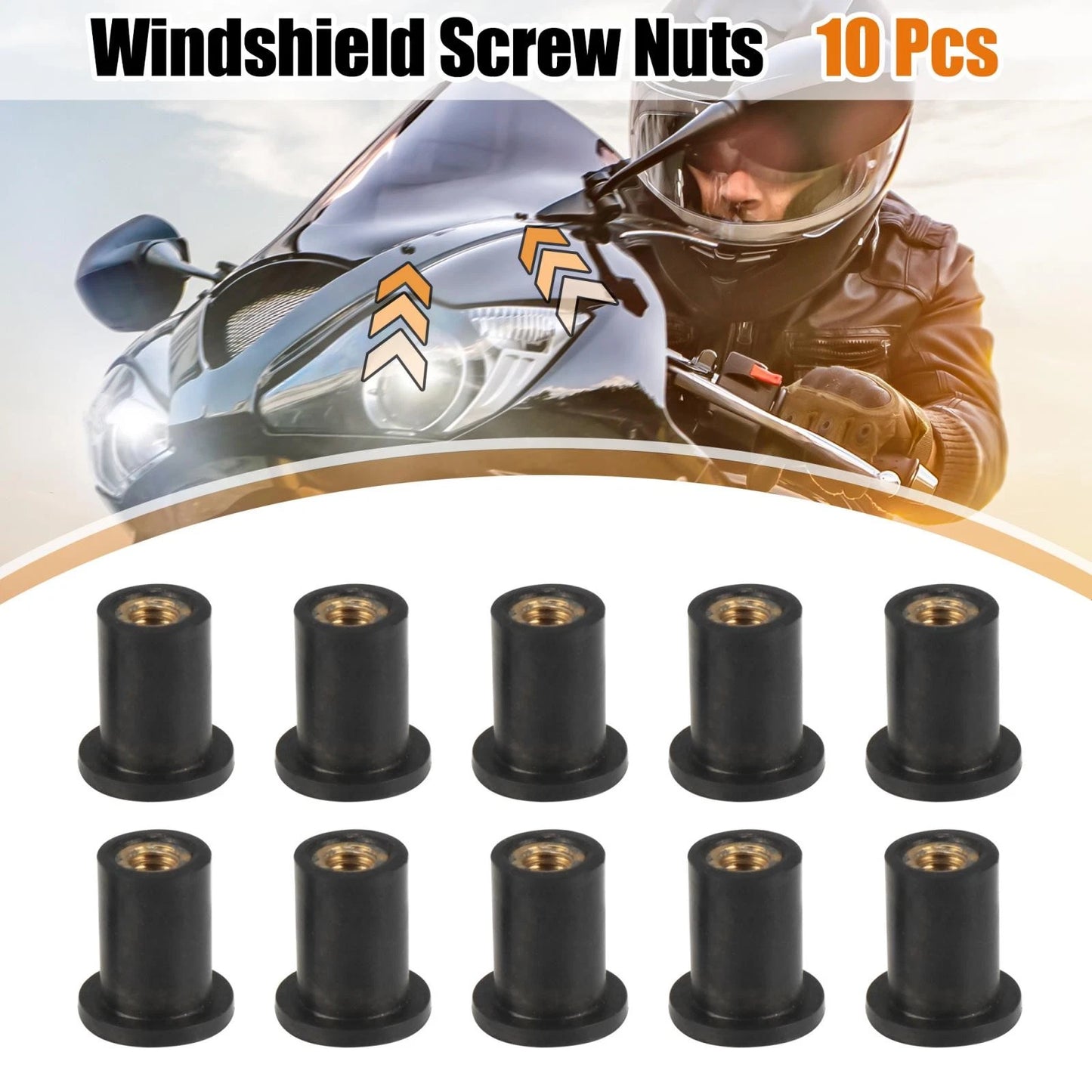 10 x M4 4mm Black Rubber Windshield Screws Bolts Nut for Motorcycle