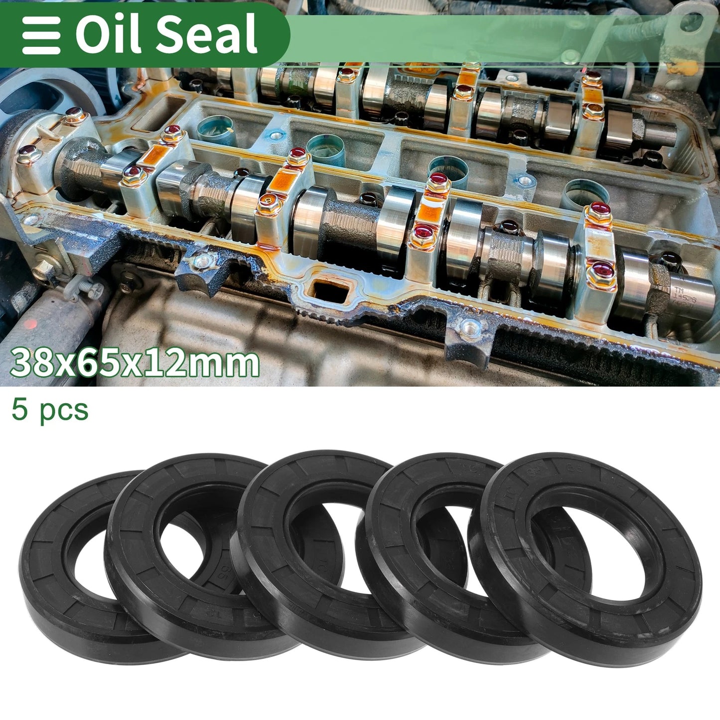 Oil Seal 38x65x12mm Rotary Shaft Seal NBR Rubber Black 5 Pcs