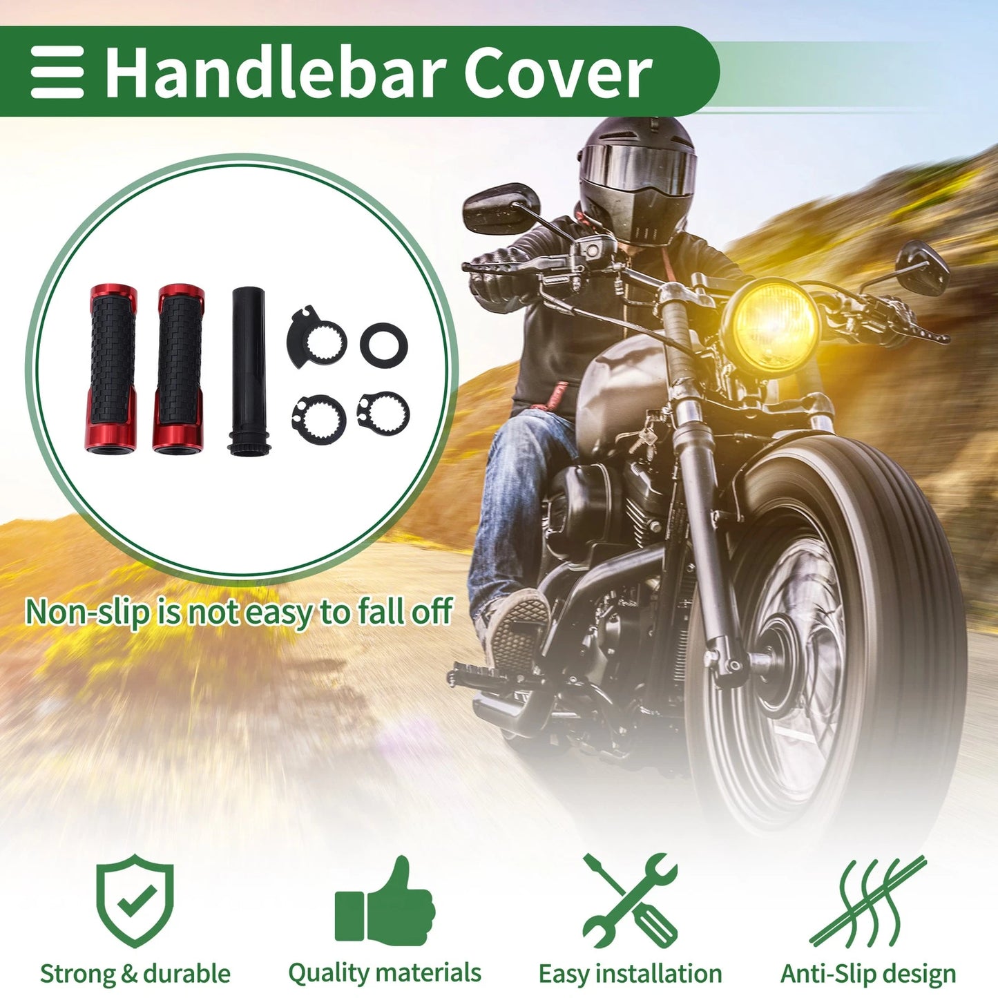 7/8" 22mm Motorcycle Hand Grips Cover Kit for Motorcycle Black Red Square