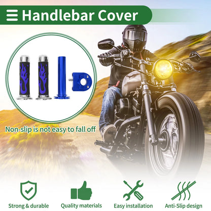 Motorcycle Hand Grips Cover Kit Rubber Blue Flame Pattern for Motorcycle