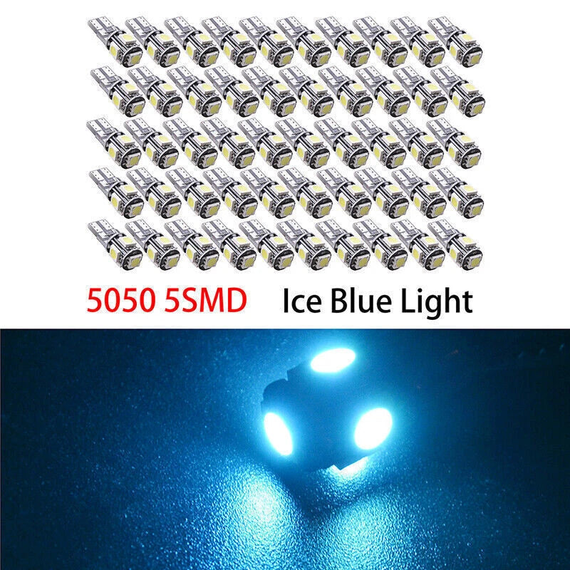50 x T10 5-SMD 5050 Ice Blue LED Light Bulbs for Various Vehicles ()