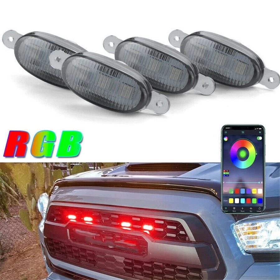 4 Pcs RGB LED Front Grill Lights for Toyota Tacoma, Tundra, Ford F-150
