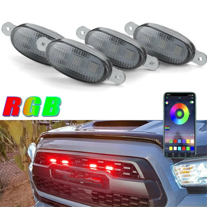 4 Pcs RGB LED Front Grill Lights for Toyota Tacoma, Tundra, Ford F-150