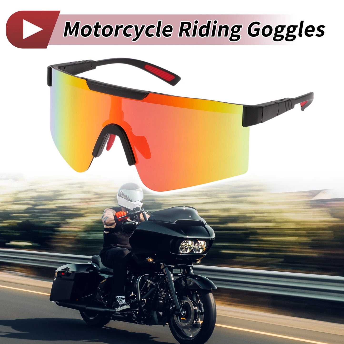 1Pc Goggles Red Lens Black Frame Tri-acetel Cellulose PC for Motorcycle