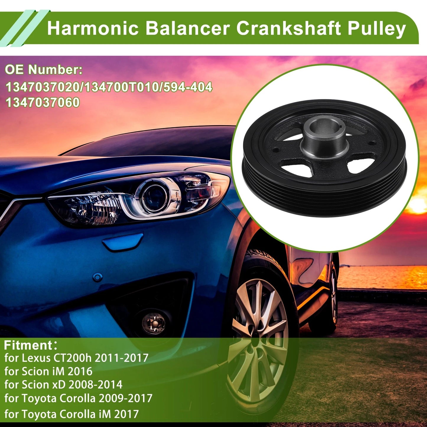 Engine Harmonic Balancer Crank Pulley Steel Black for Lexus CT200h