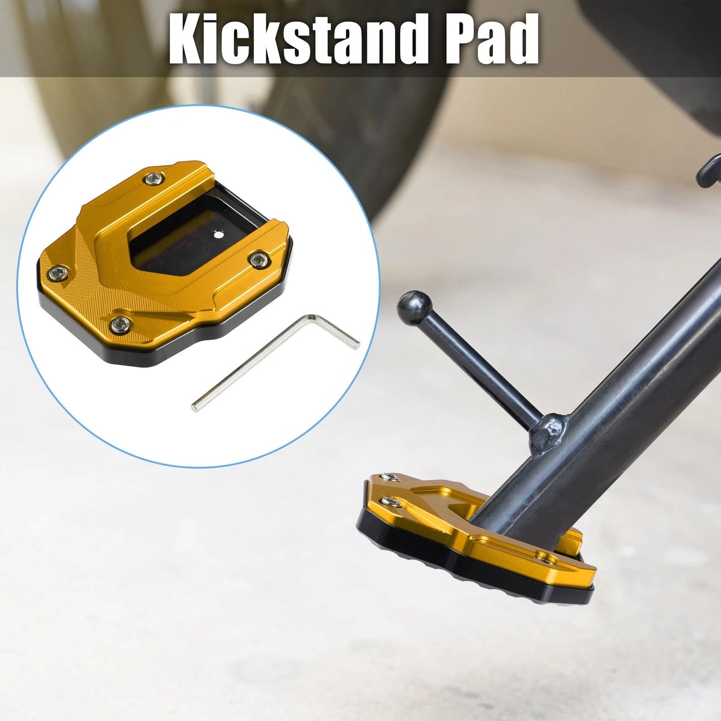 Set Aluminum Alloy Motorcycle Kickstand Plate Pad for BMW with Wrench Gold