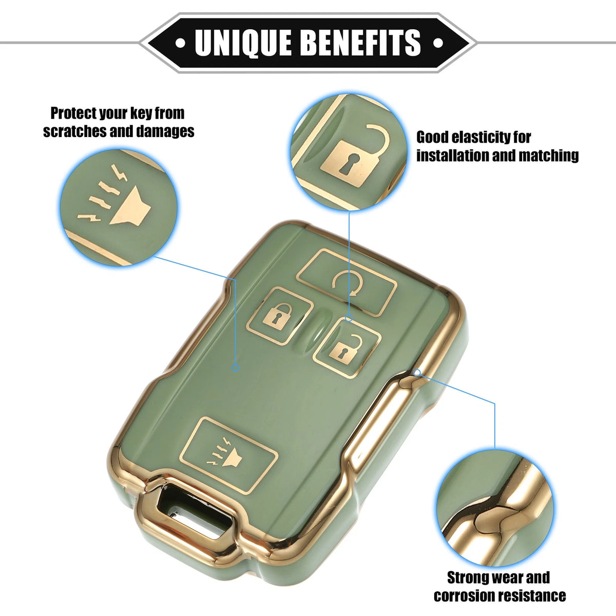4-Button TPU Key Fob Cover for Chevy Suburban / GMC Green