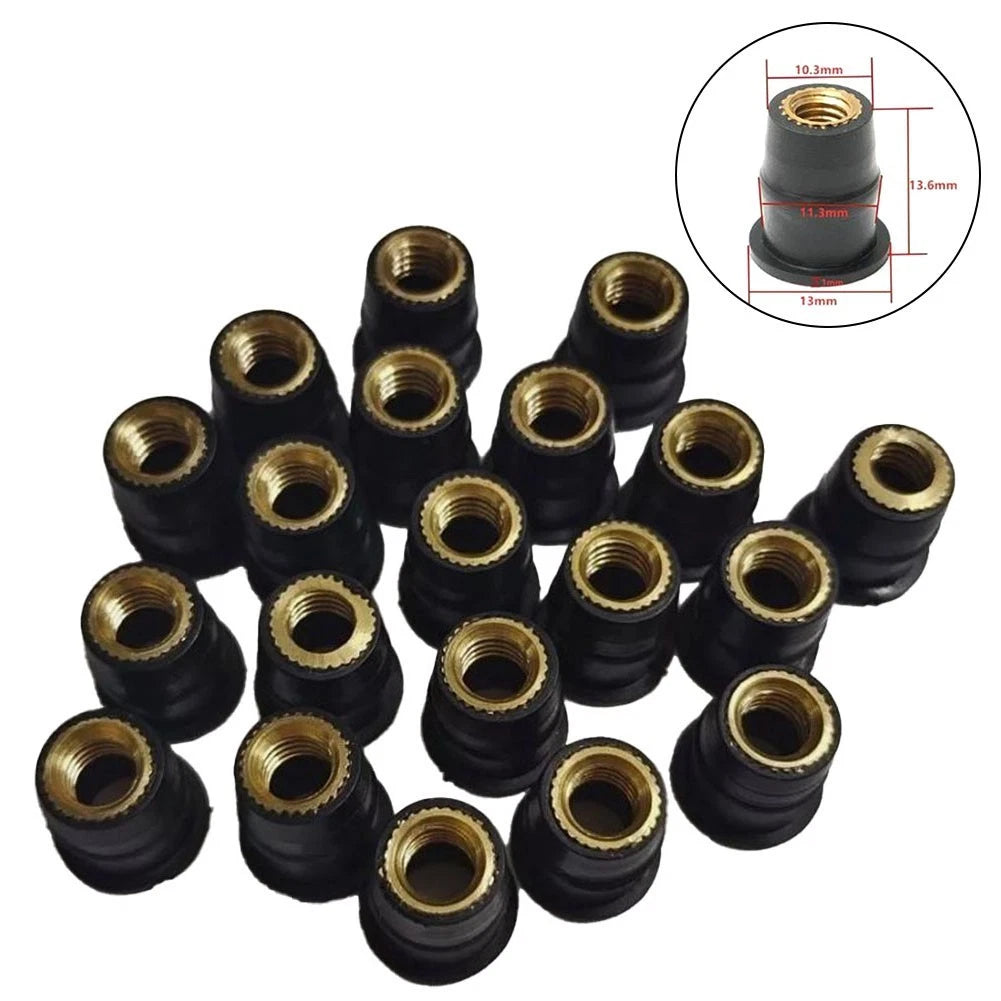 M6 Rubber Brass Well Nuts / Set of 20 / Well Nuts for Motorcycle Fairing