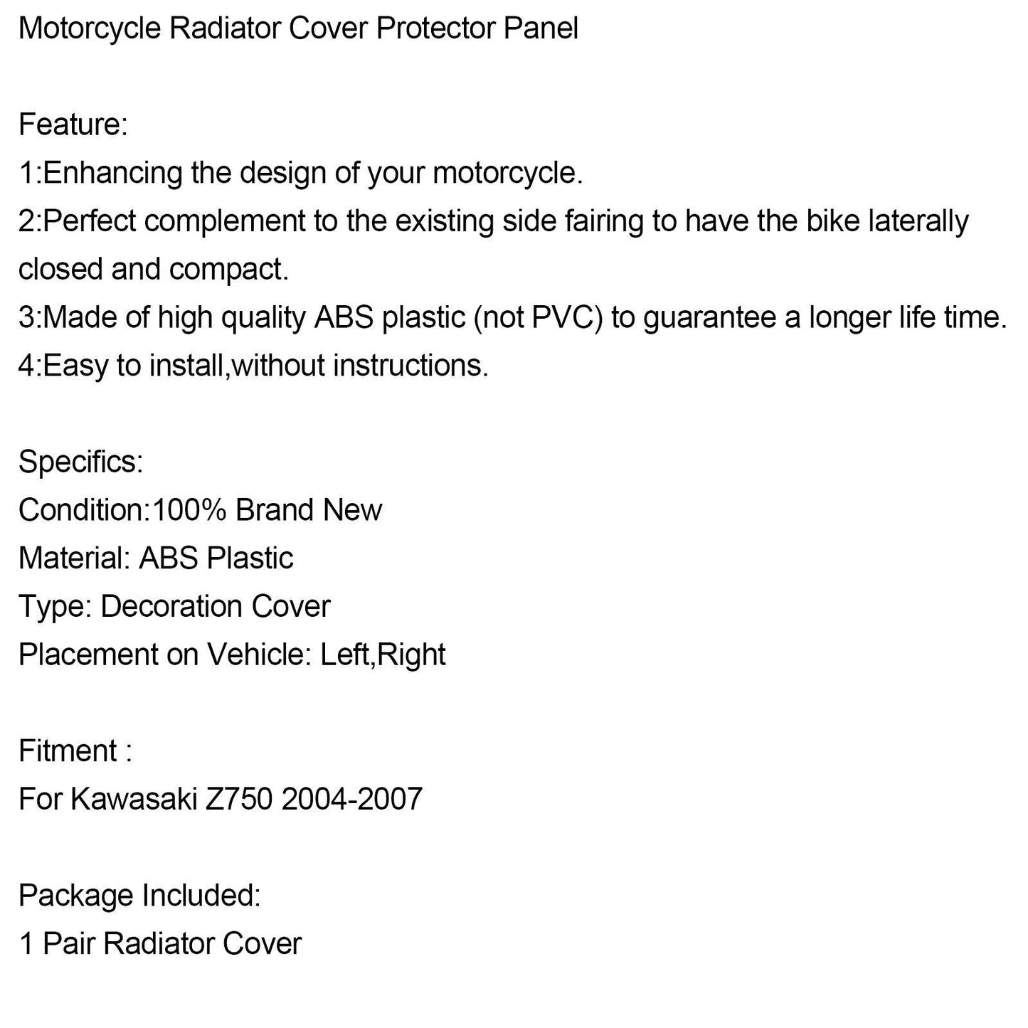 Radiator Cover for Kawasaki Z750 (2004-2007) Black