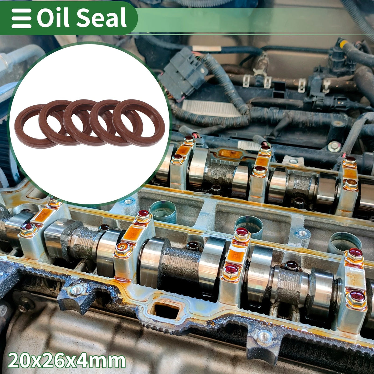 Oil Seal 20x26x4mm FKM Rubber Brown 5 pcs