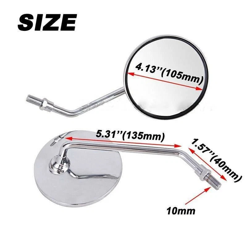 10mm Chrome Round Side Mirrors for Honda CB750, CL90, CB100, CL125 (1969-1982)