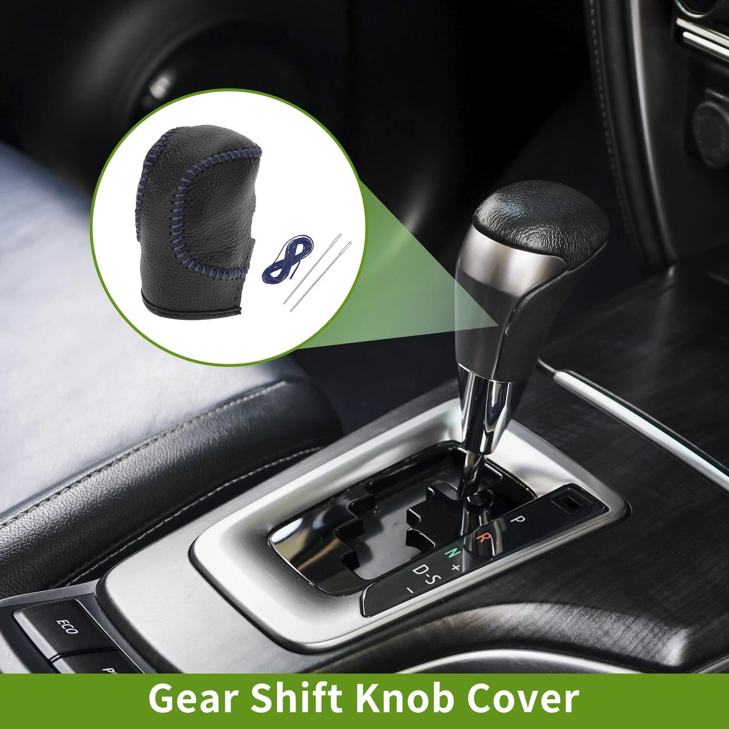 Pebbled Gear Shift Knob Cover Black Blue Faux Leather for Honda