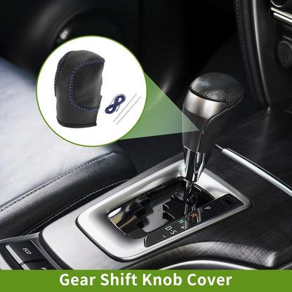 Pebbled Gear Shift Knob Cover Black Blue Faux Leather for Honda