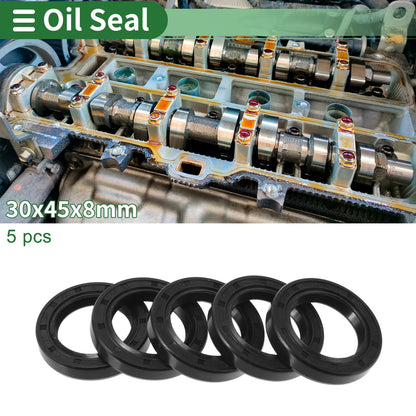 Oil Seal 30x45x8mm Seal Ring NBR Rubber Black 5 Pcs