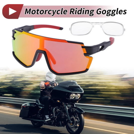 Goggles for Motorcycle Riding Red Lens Black Frame Outdoor Sunglasses