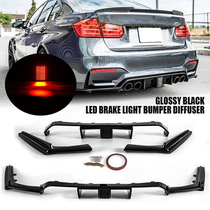 Glossy Black Rear Bumper Diffuser Lip with Lights for 2015-2020 BMW M3 M4