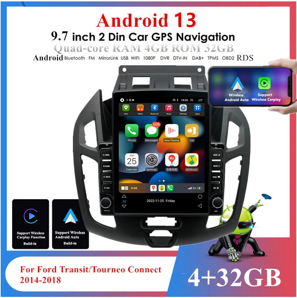 9.7" Vertical Stereo Radio GPS Navi for Ford Transit/Tourneo Connect (2014-2018)