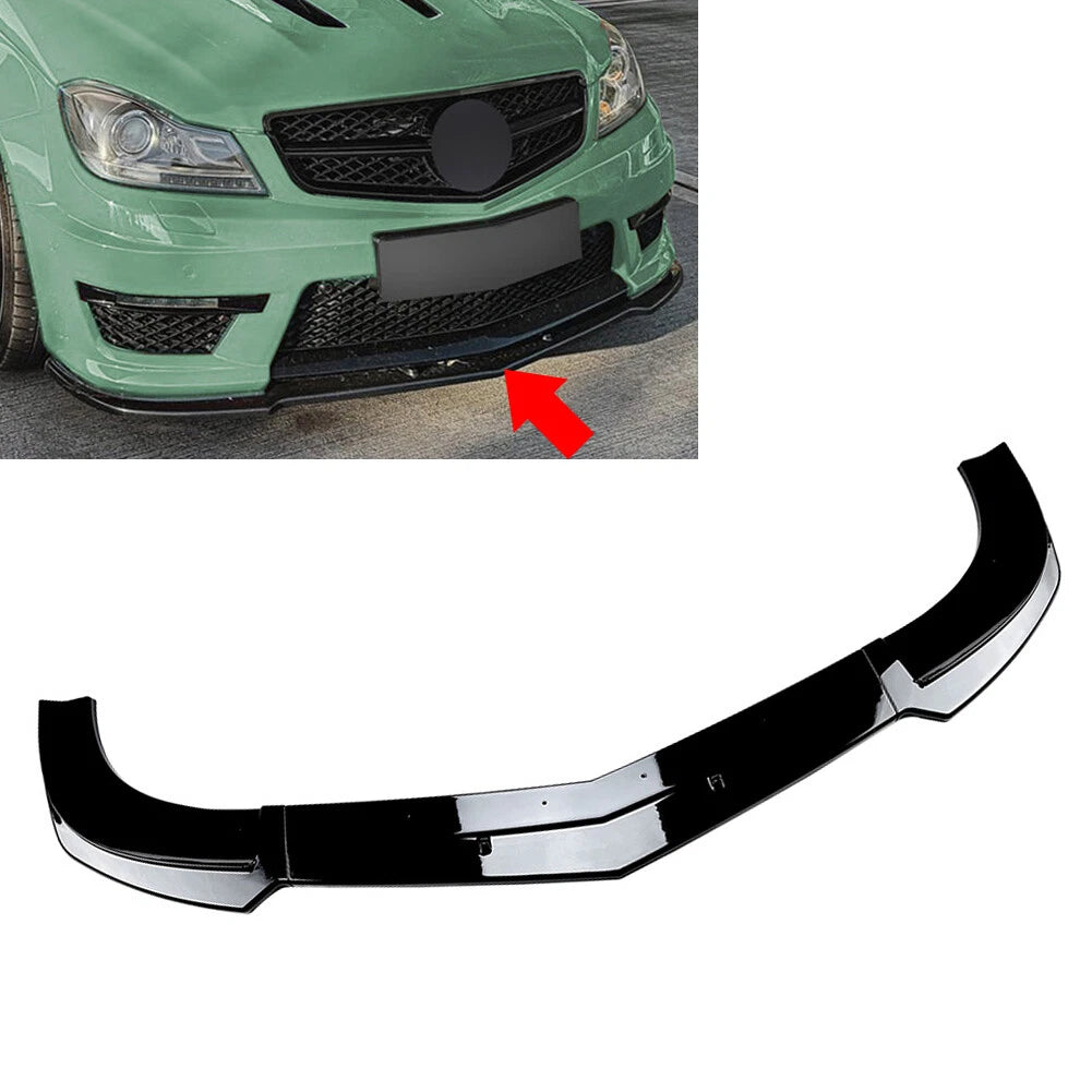 Black Front Bumper Spoiler Lip for Mercedes Benz C Class W204 C63 Sedan (2011-2014)