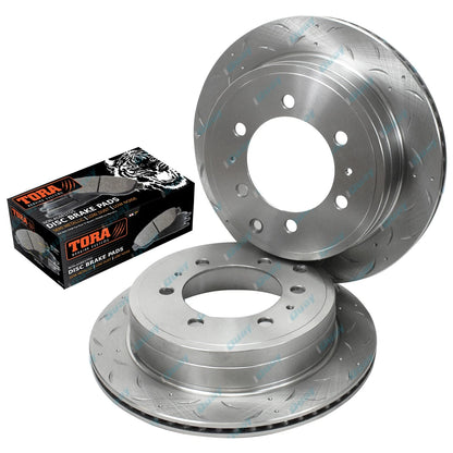 Rear Disc Rotors & Brake Pads Slotted Drilled for Toyota Prado 120 Series (2002-2009)