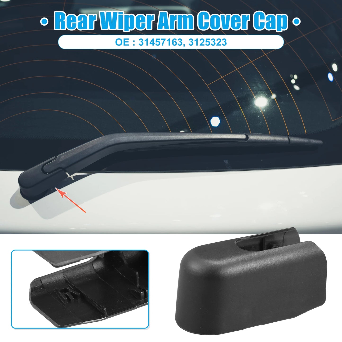 Rear Windshield Wiper Arm Nut Cover for Volvo V60 (2014-2018) Black