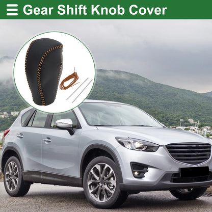 Car Gear Shift Knob Cover for Mazda CX-5 (2017-2022) - Black Brown Faux Leather