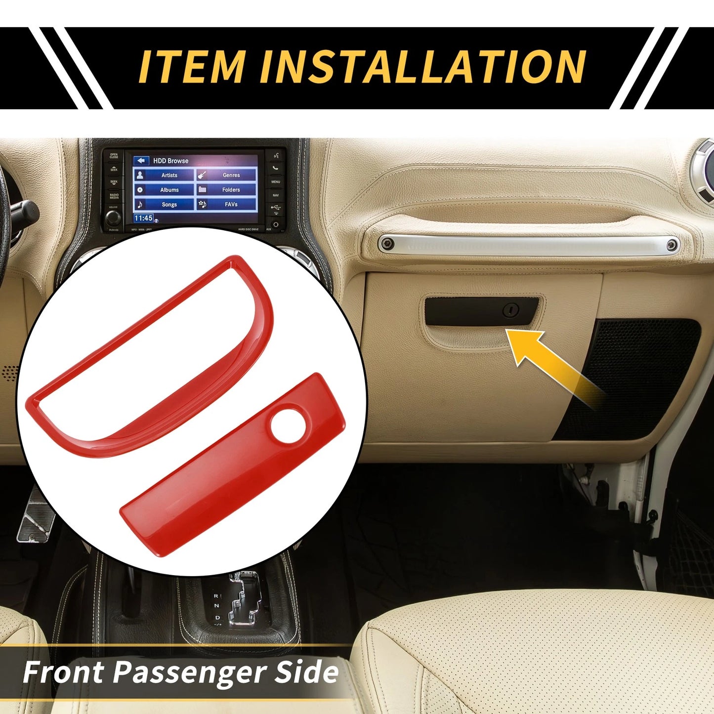 Glove Box Handle Switch Cover for Jeep Wrangler JK (2007-2017) Red