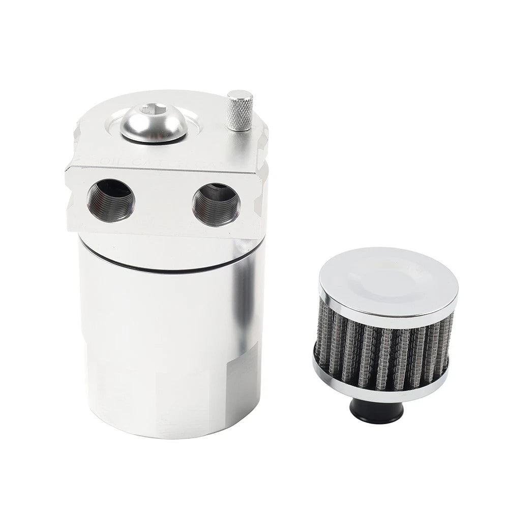 300ml Silver Baffled Engine Oil Catch Can Tank w/ Breather Filter for Universal