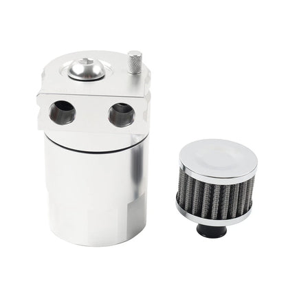 300ml Silver Baffled Engine Oil Catch Can Tank w/ Breather Filter for Universal