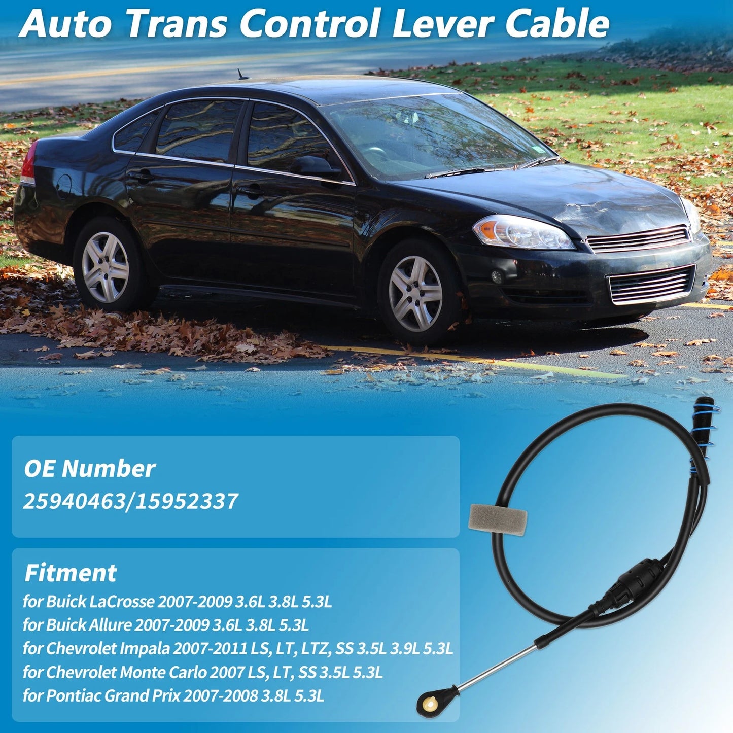 Gear Shift Cable Auto Trans for Buick LaCrosse Chevrolet Impala (2005–2013)