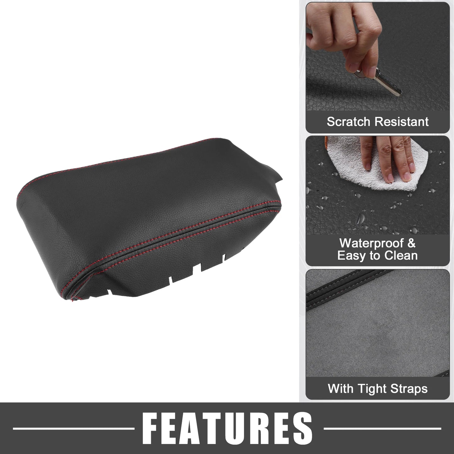 Black Armrest Cover Pad Red Stitches for Honda Civic (2016-2021)