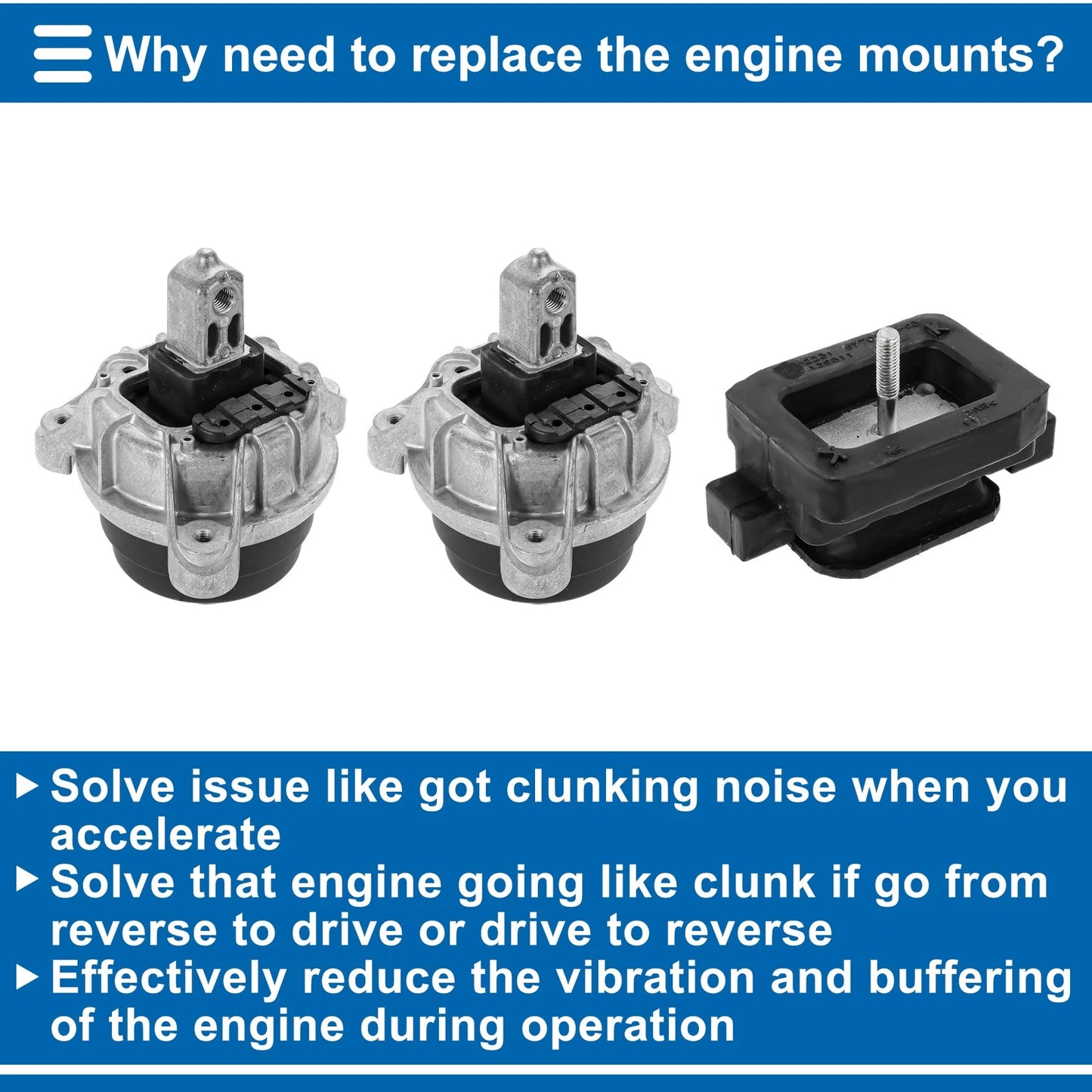 3 Pcs Engine Motor Mounts for BMW 520I (2014-2016)