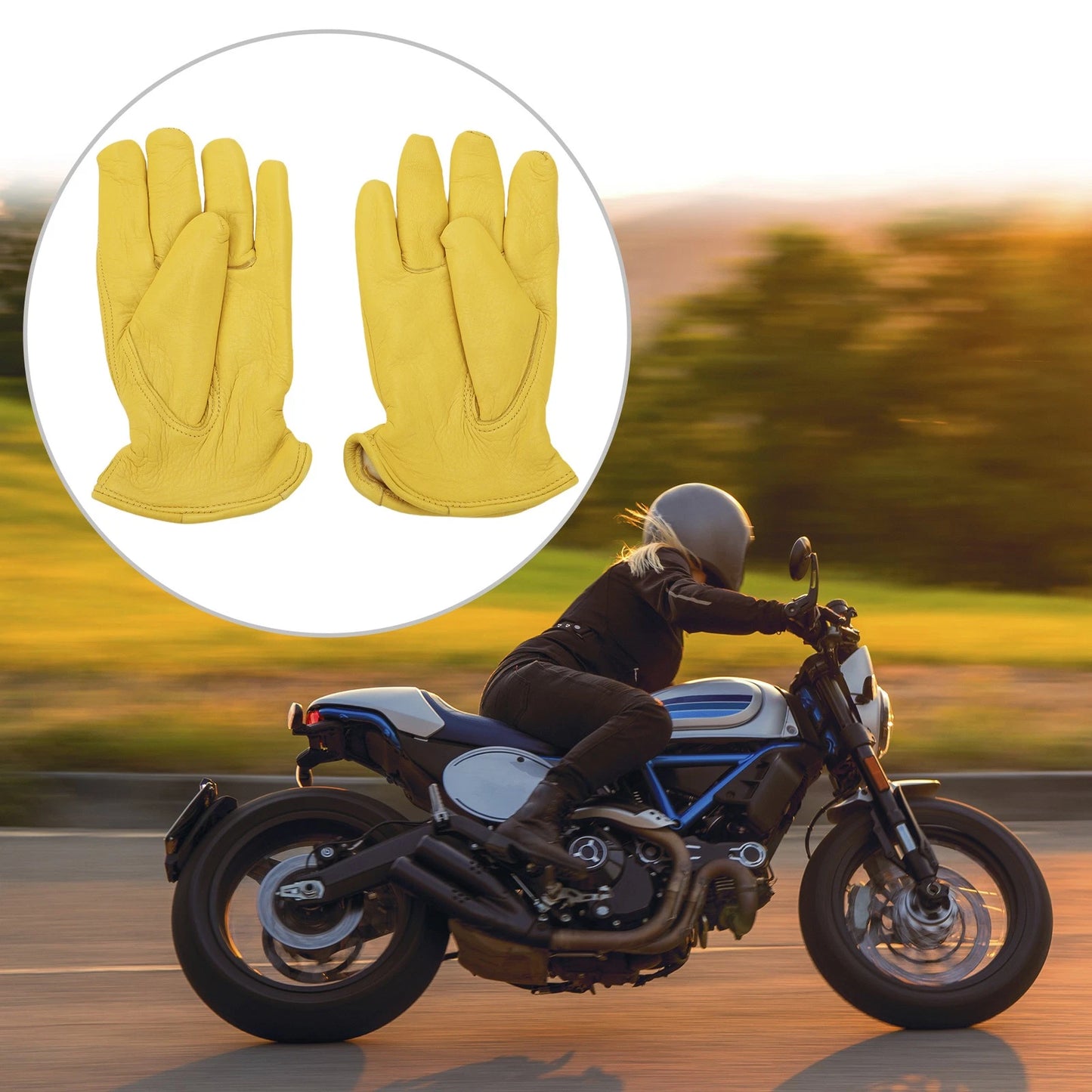 1 Pair Gloves Breathable Full Finger XL Yellow Deerskin for Motorcycle