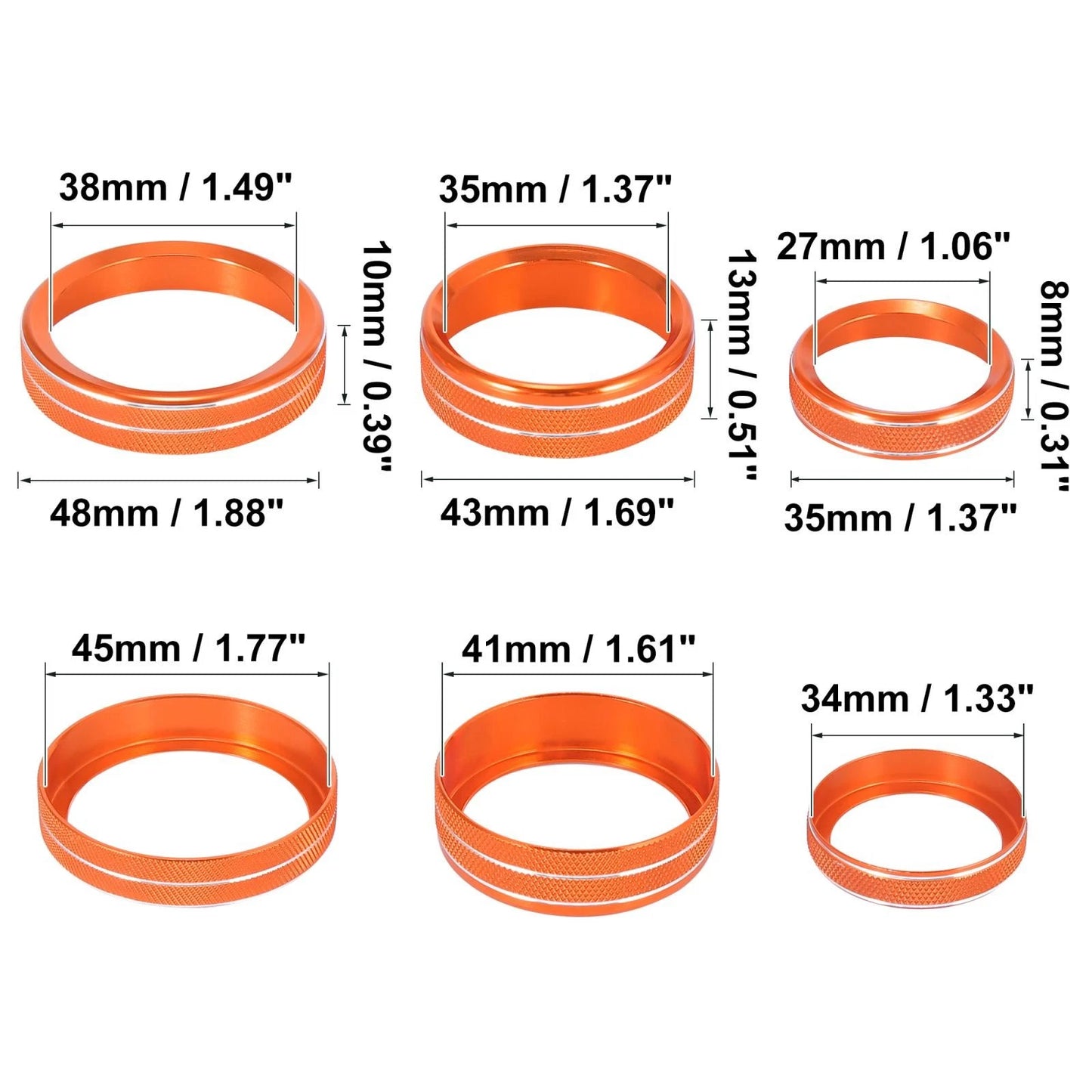 6 x Orange Aluminium Alloy Knob Trim Rings for Ford F150 (2016-2020)