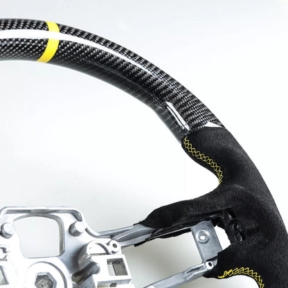 Steering Wheel Carbon Fiber Suede Yellow for Ford Mustang (2019-2022)
