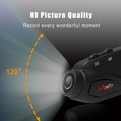 Maxto M3S Motorcycle Helmet Headset Intercom with 2K Video Recorder