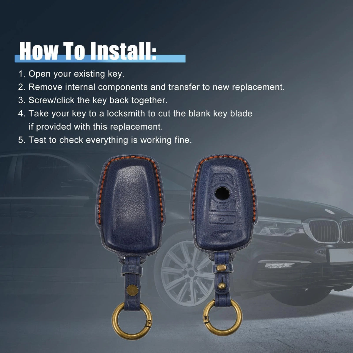Car Remote Key Fob Case Cover 4 x Button Protector Faux Leather Red for BMW