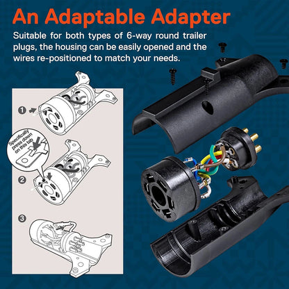 7-Way Blade to 6-Way Round Trailer Adapter for RV Tow Truck Light