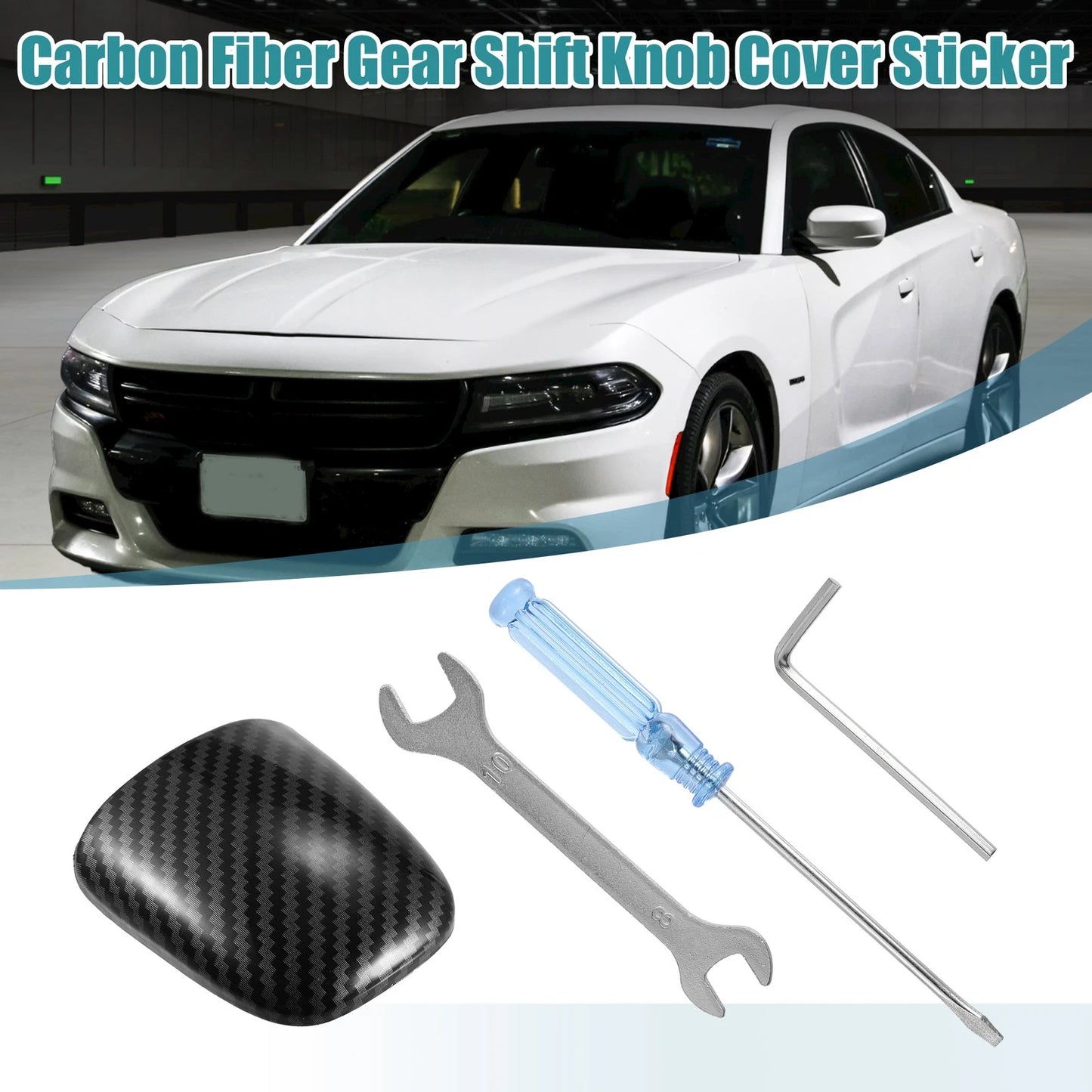 Gear Shift Knob Cover Trim Carbon Fiber Pattern for Dodge Challenger Charger