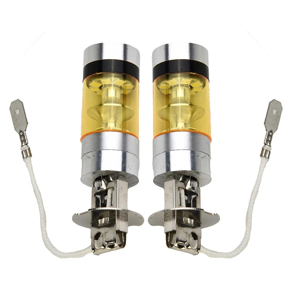 2 x H3 100W 2828SMD LED Car Fog Light Tail Lamps Bulbs Yellow 12-24V