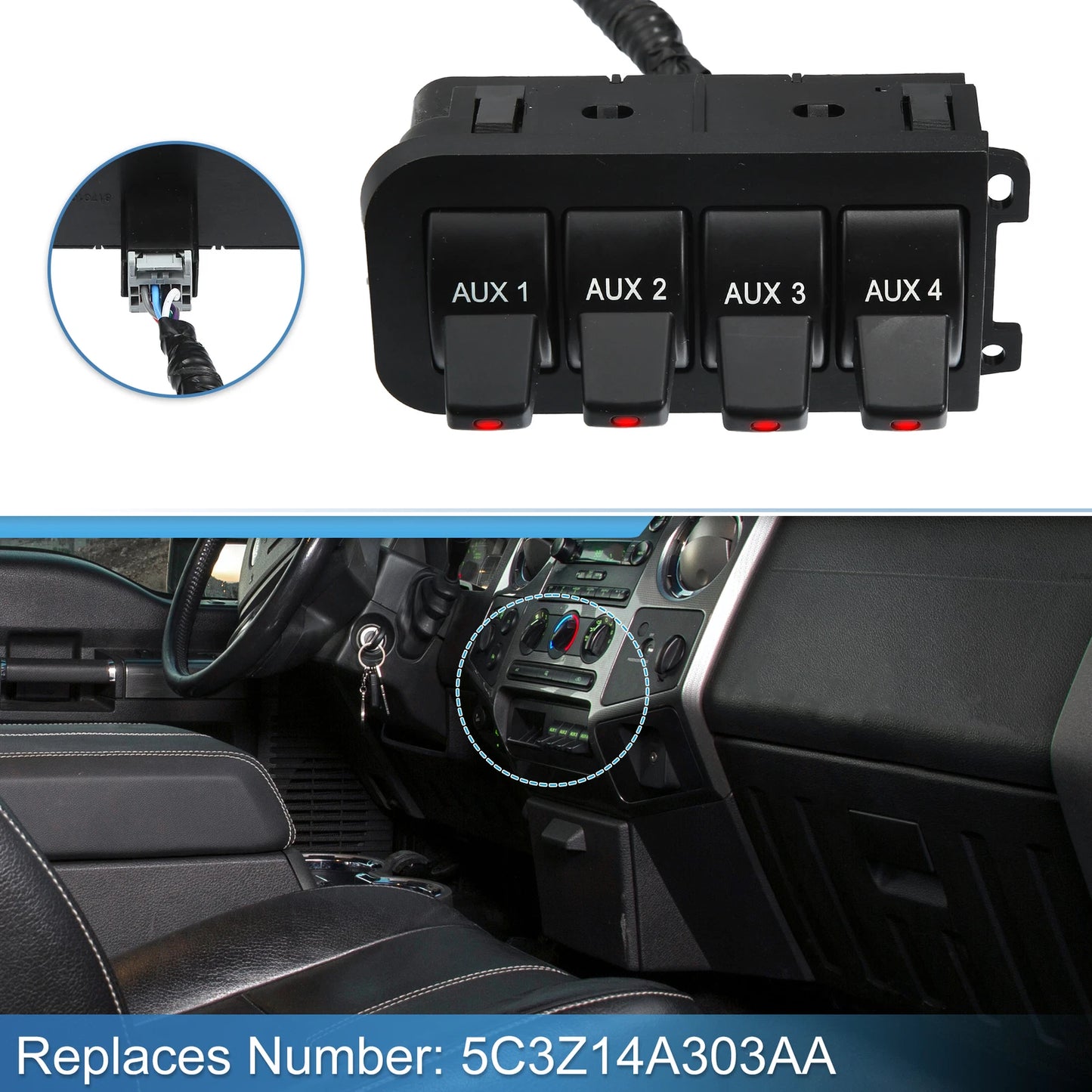 In-Dash Auxiliary Upfitter Switch Panel for Ford F250 F350 (2005-2007)